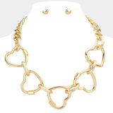 Bold Metal Open Heart Link Necklace